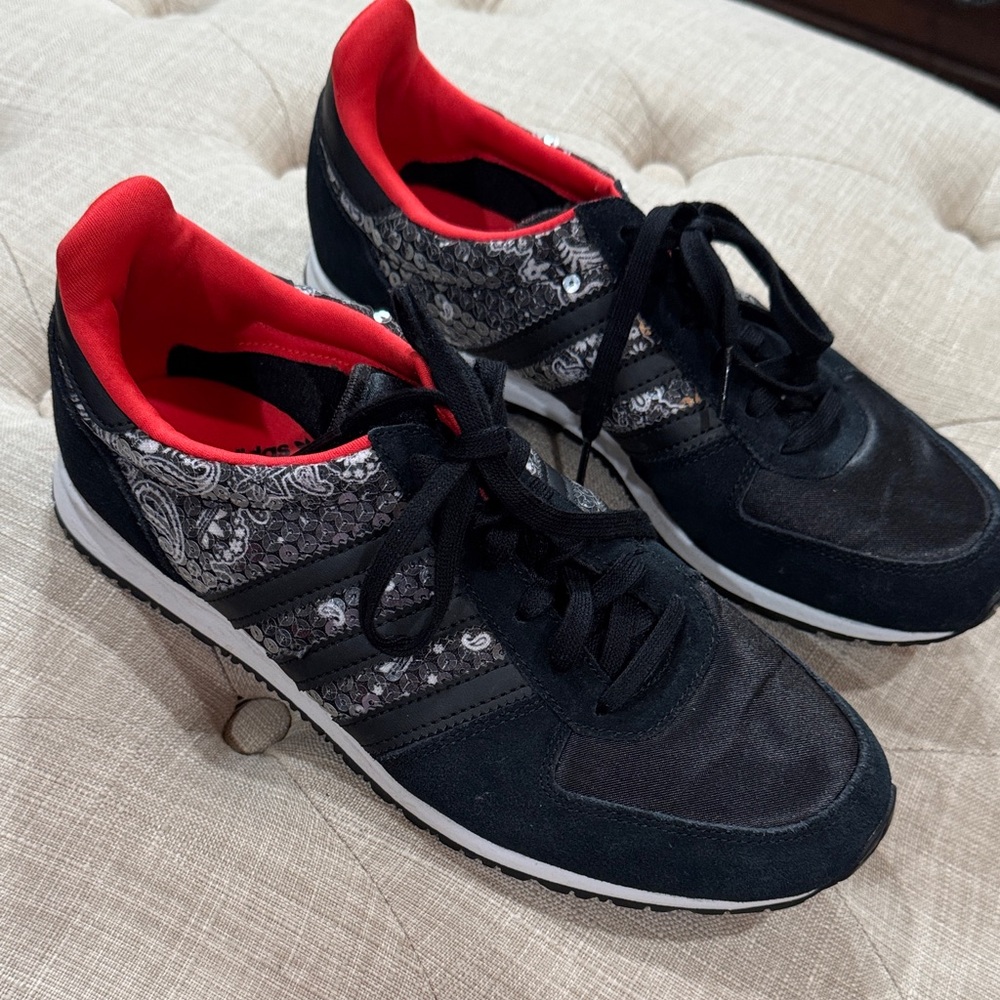 adidas Black Sneakers with Red Liner and Paisley Panels